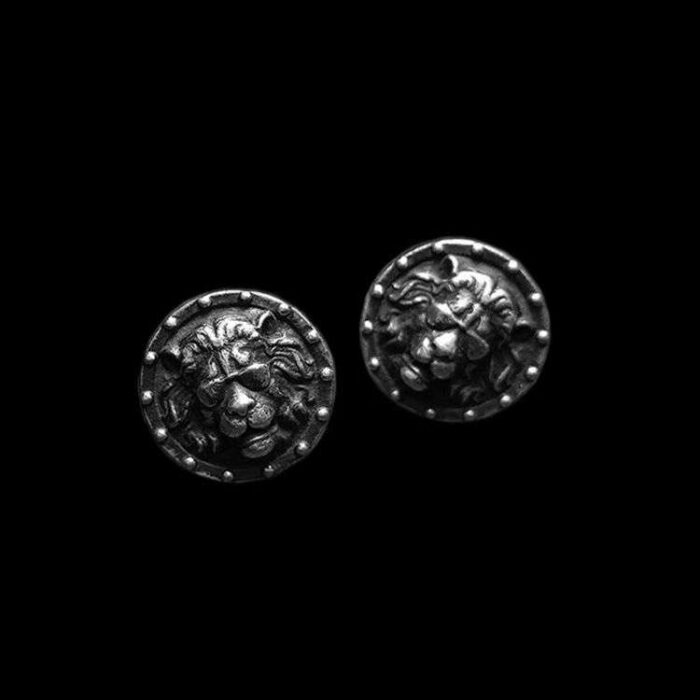 Lion Shield Earrings by MENSSKULL as 925 silver earrings for men