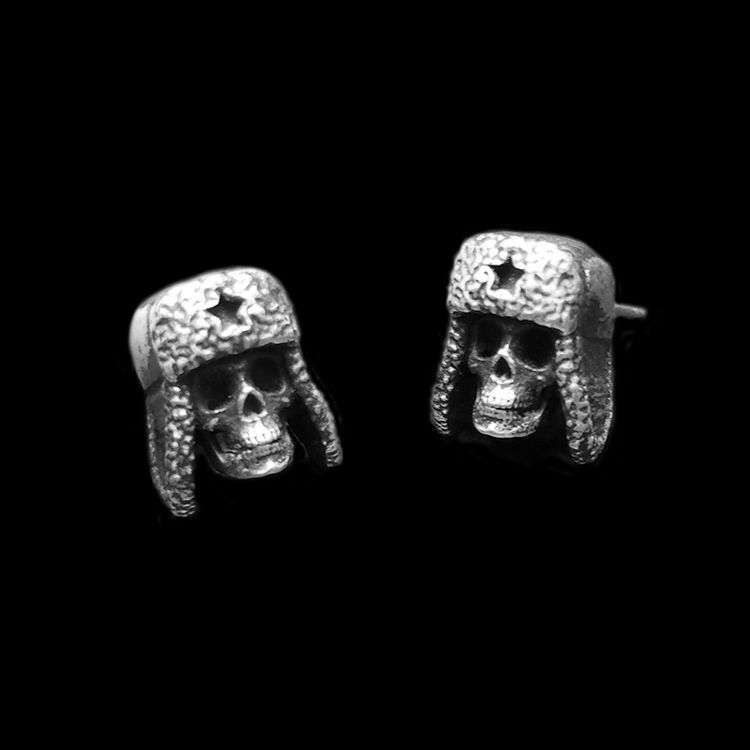 Soldier Skull Earrings by MENSSKULL as 925 silver earrings for men
