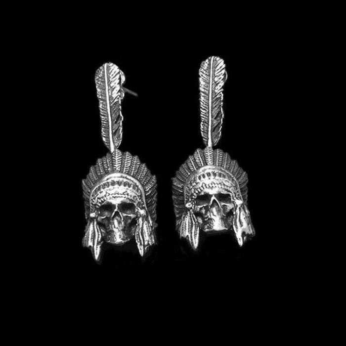 Indian Chief Skull Earrings by MENSSKULL as 925 silver earrings for men