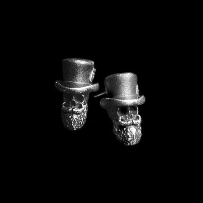 Gentleman Skull Earrings by MENSSKULL as 925 silver earrings for men