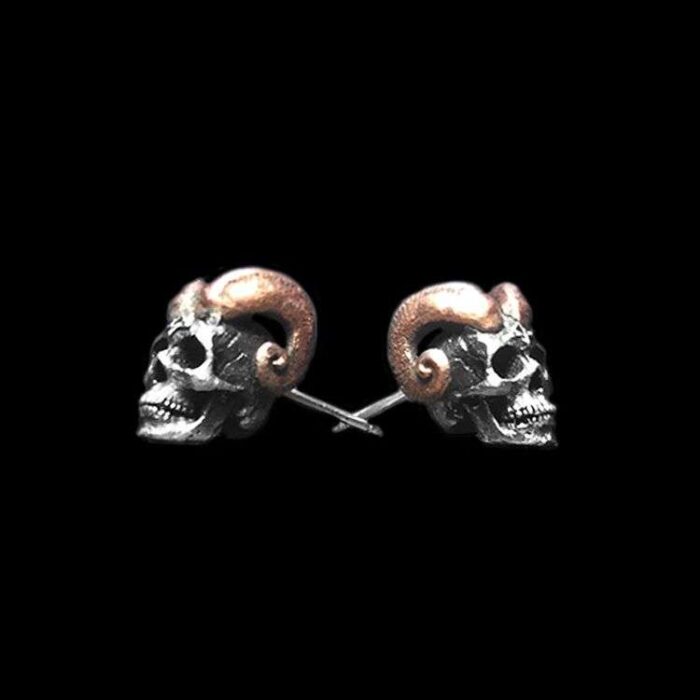 Devil Skull Earrings by MENSSKULL as 925 silver earrings for men