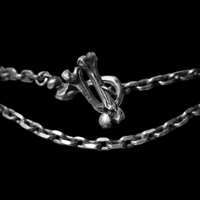 Unique Charm of the Bone Stick Button Mens Silver Necklace