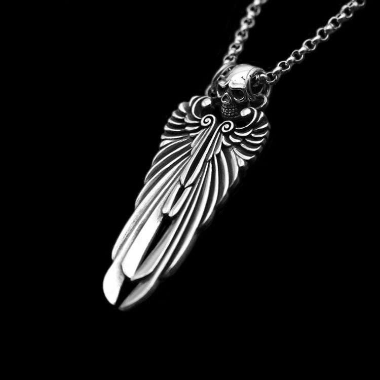skull wing pendant pendant as a men's silver pendant necklace with skull wing pendant design