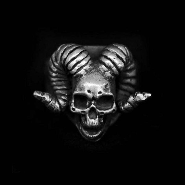 horn skull ring as a men's statement ring with horn skull design