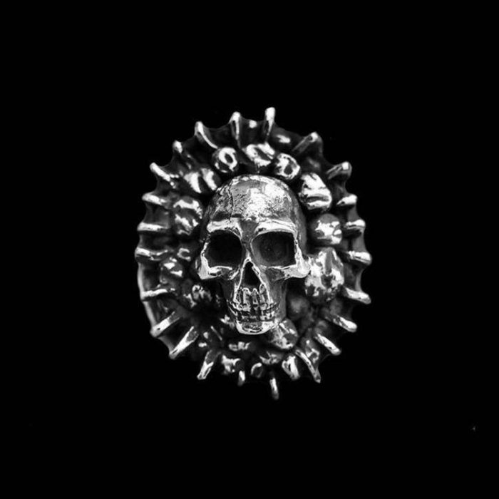sunflower skull ring as a men's statement ring with sunflower skull design