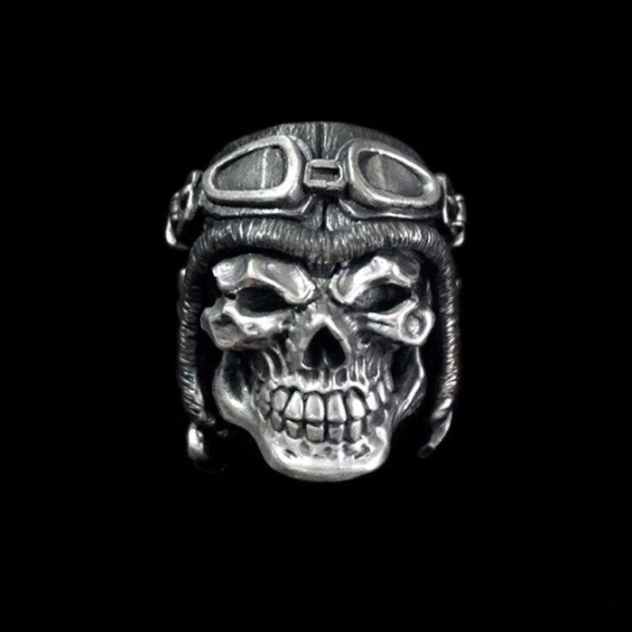 Pilot Skull Silver Ring - Heavy 925 Sterling