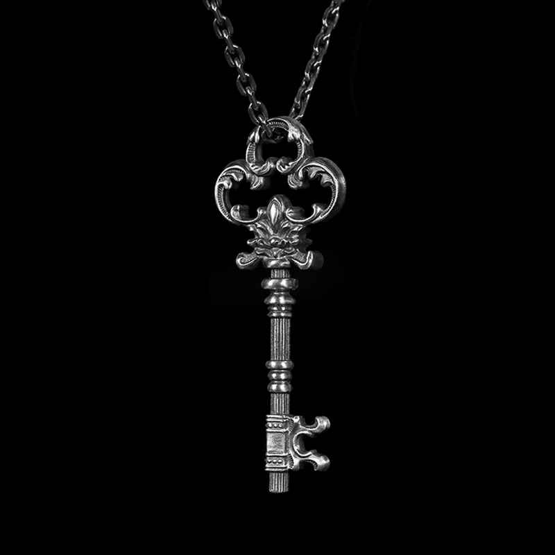 Silver Key Necklace in 925 sterling silver front view