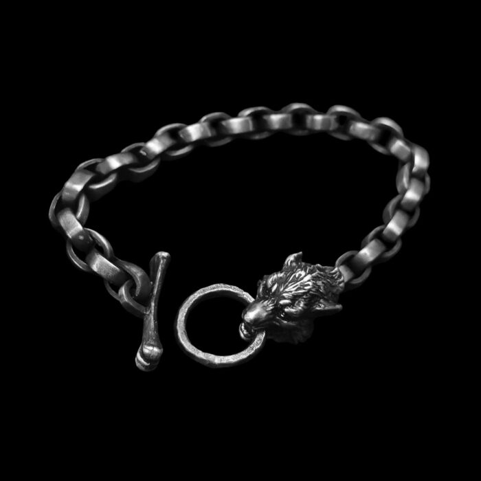 Wolf Silver Bracelet in 925 sterling silver front view