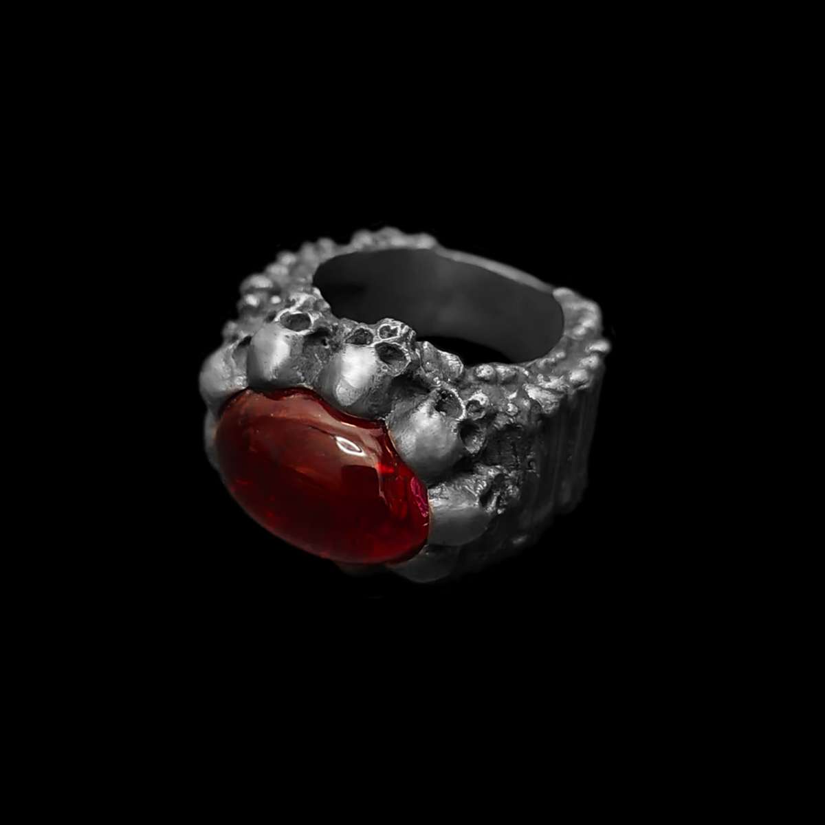 Skull Ruby Ring in 925 sterling silver front view