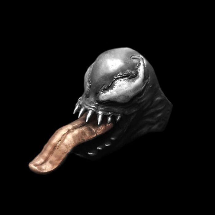 Venom Ring - 925 Silver Handmade w/ Pink Copper Tongue