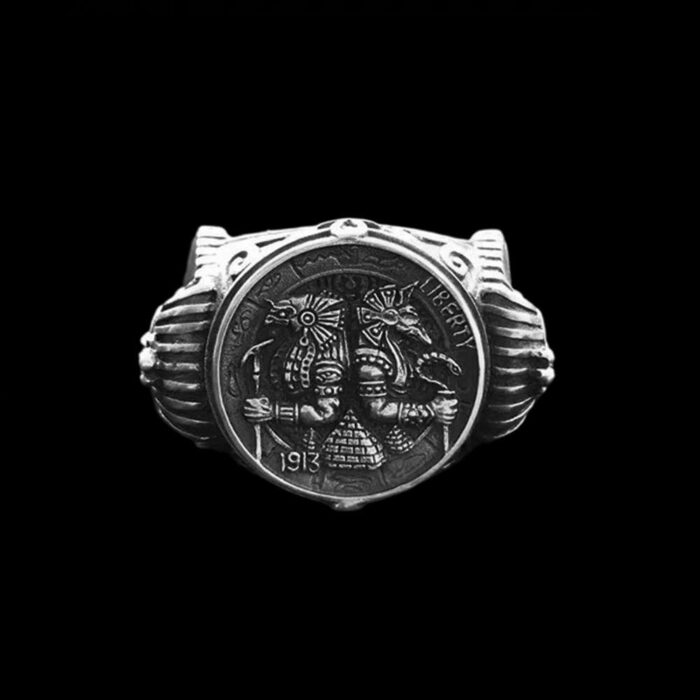 Egyptian Pharaoh Ring in 925 sterling silver front view